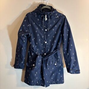 HELLY HANSEN Sz M Navy Anchor Print Jacket Vented Zipper Snaps Hooded